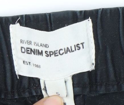 River Island Men's Black Elastic Waist Trousers S
