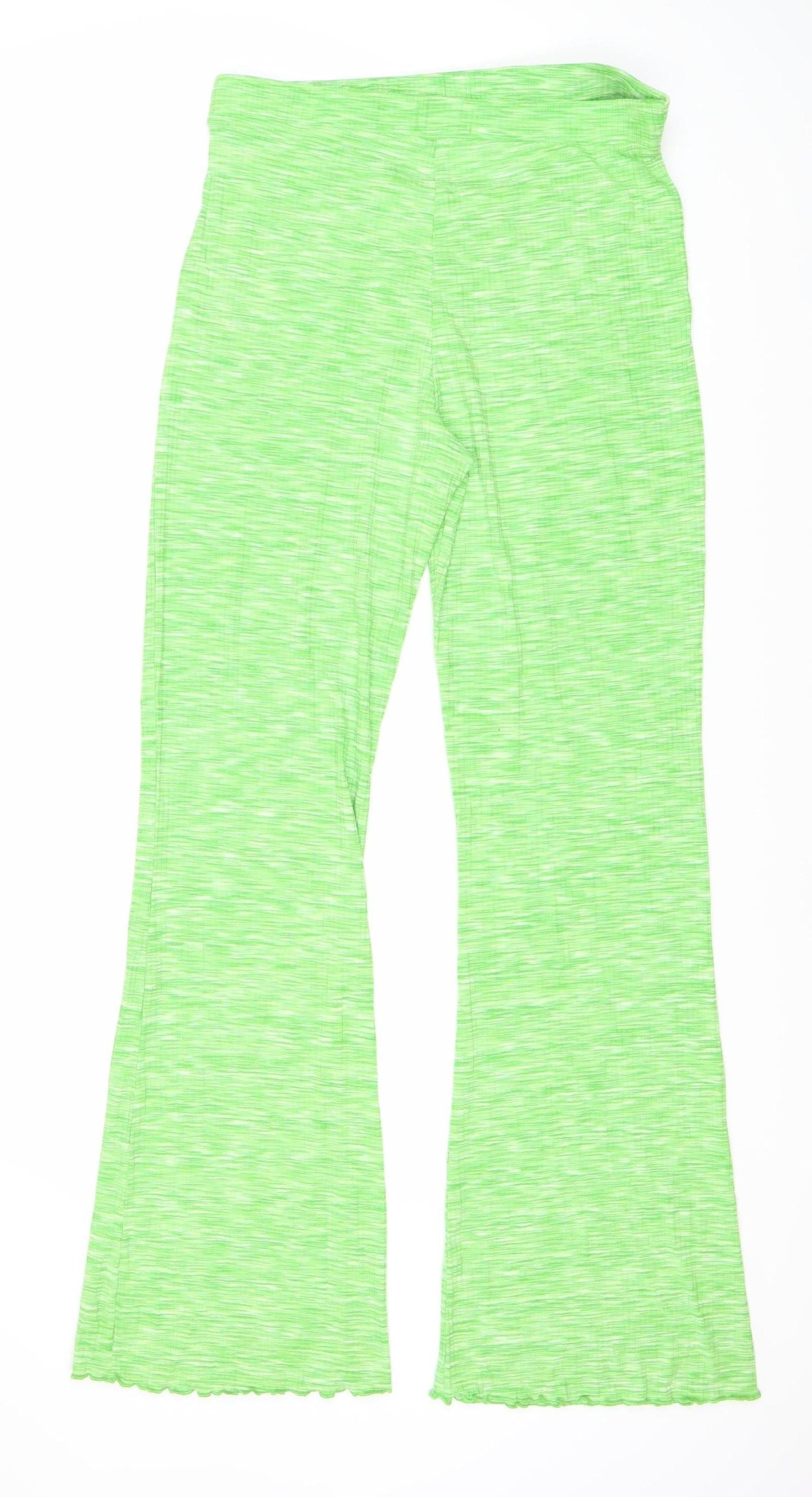 Bershka Green Trousers for Women, Size L, Viscose Blend