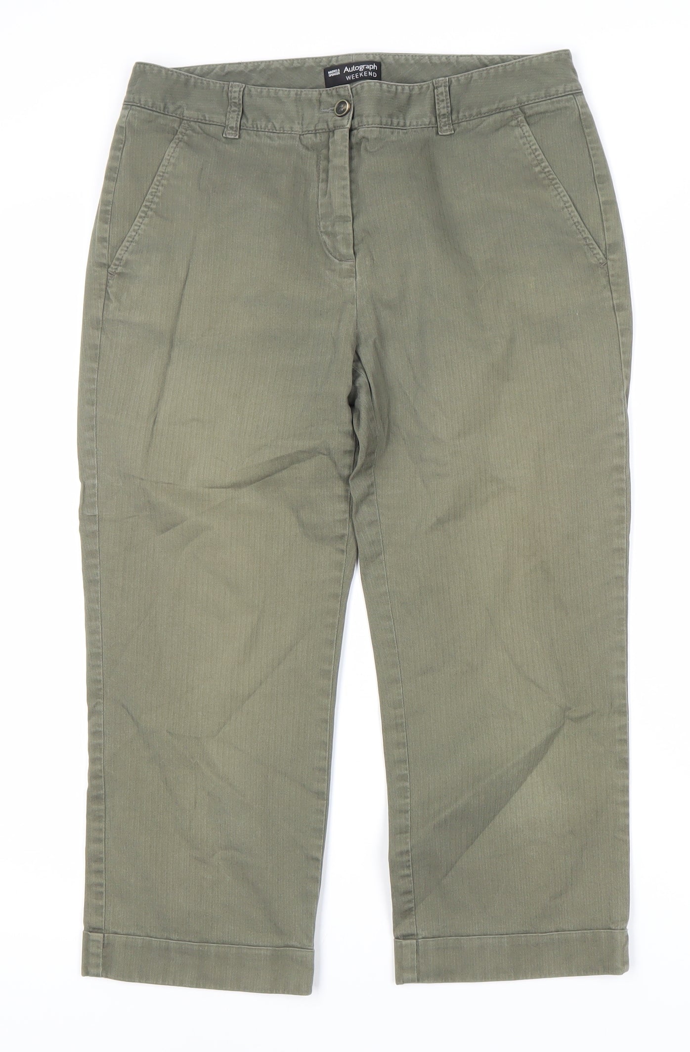 Womens UK Size 10 Marks and Spencer Regular Fit Chino Green Trousers