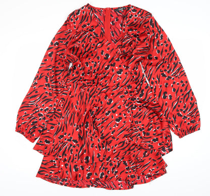 Q/S Women's Red Short Wrap Dress, Size 12