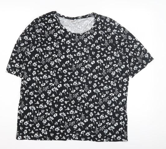Damart Women's Black Floral Cotton T-Shirt Size 16