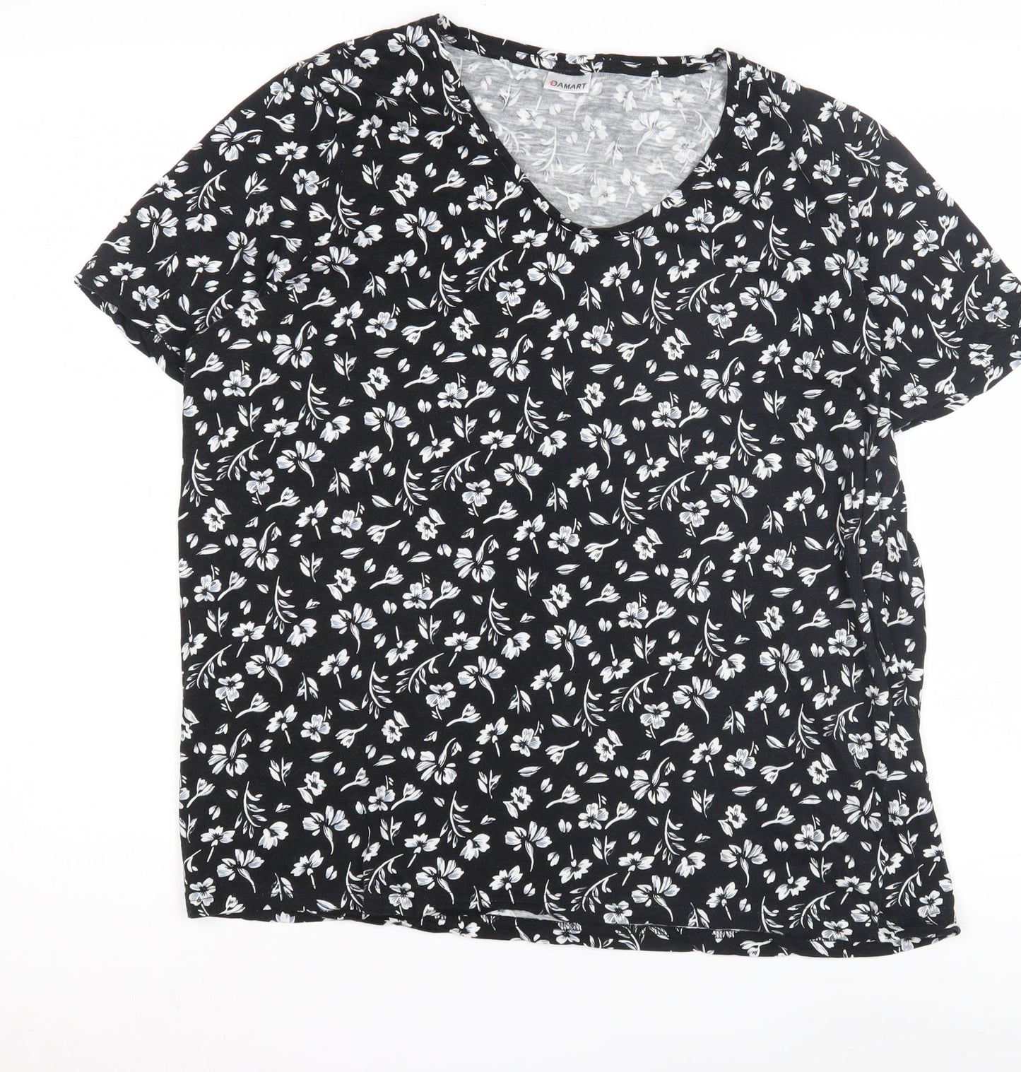 Damart Women's Black Floral V-Neck T-Shirt L