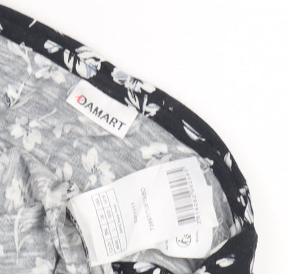 Damart Women's Black Floral V-Neck T-Shirt L