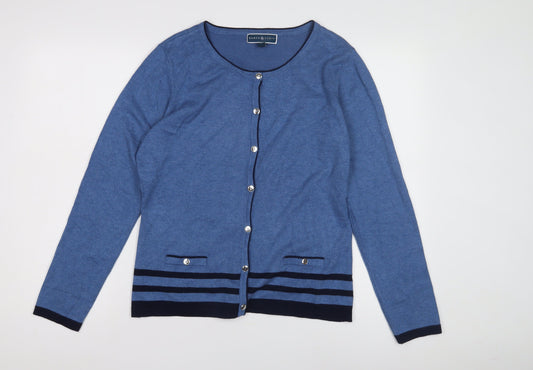 Karen Scott Women's Blue Striped Cardigan L