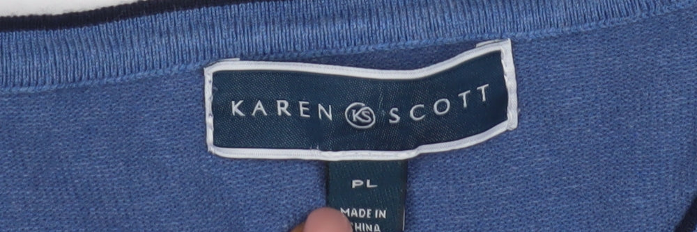 Karen Scott Women's Blue Striped Cardigan L