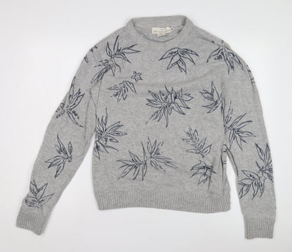 H&M Women's Grey M Floral Jumper - L.O.G.G.