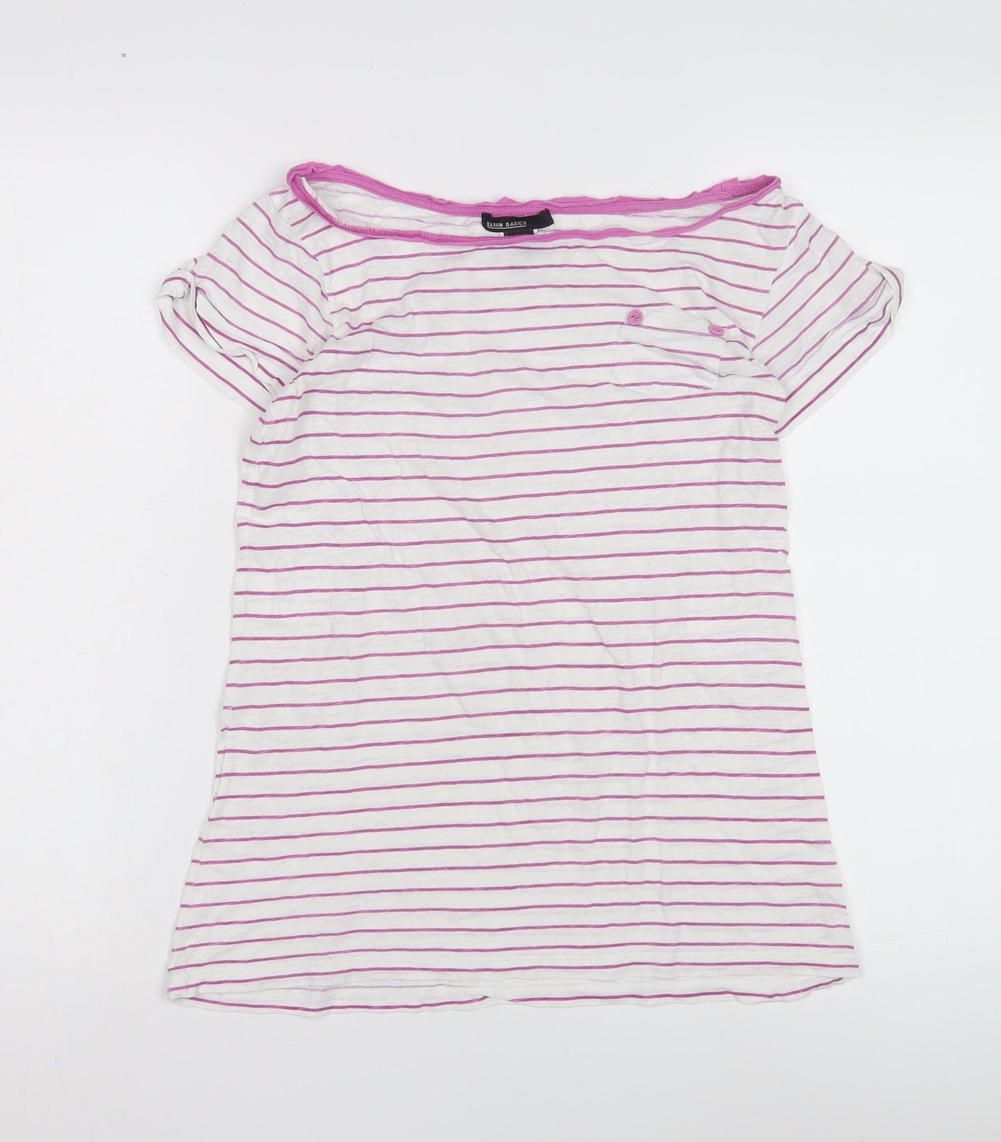 Mango Basics Women's White Pink Striped T-Shirt M