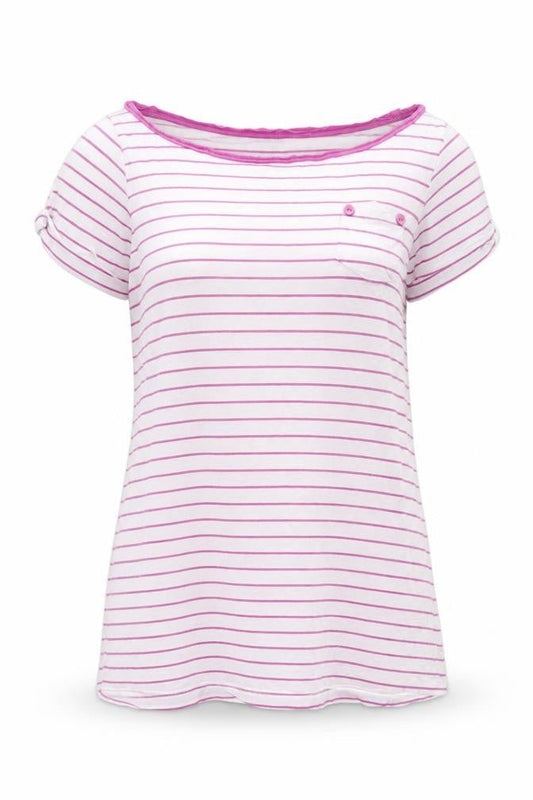 Mango Basics Women's White Pink Striped T-Shirt M