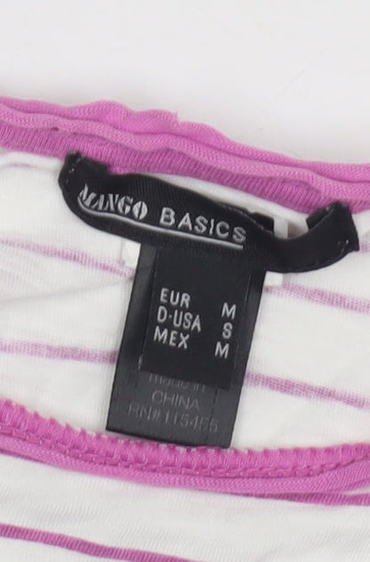Mango Basics Women's White Pink Striped T-Shirt M