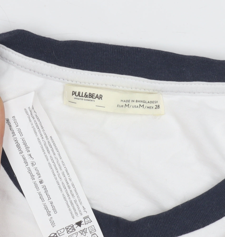 Unisex Adults UK Size M Pull & Bear White Ringer T-Shirt