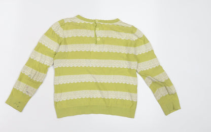Marks and Spencer Girls Green Striped Jumper 6-7 Yrs