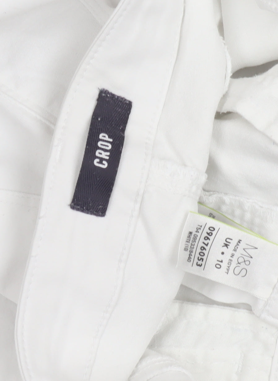 Womens UK Size 10 Marks and Spencer Regular Fit Cropped White Trousers