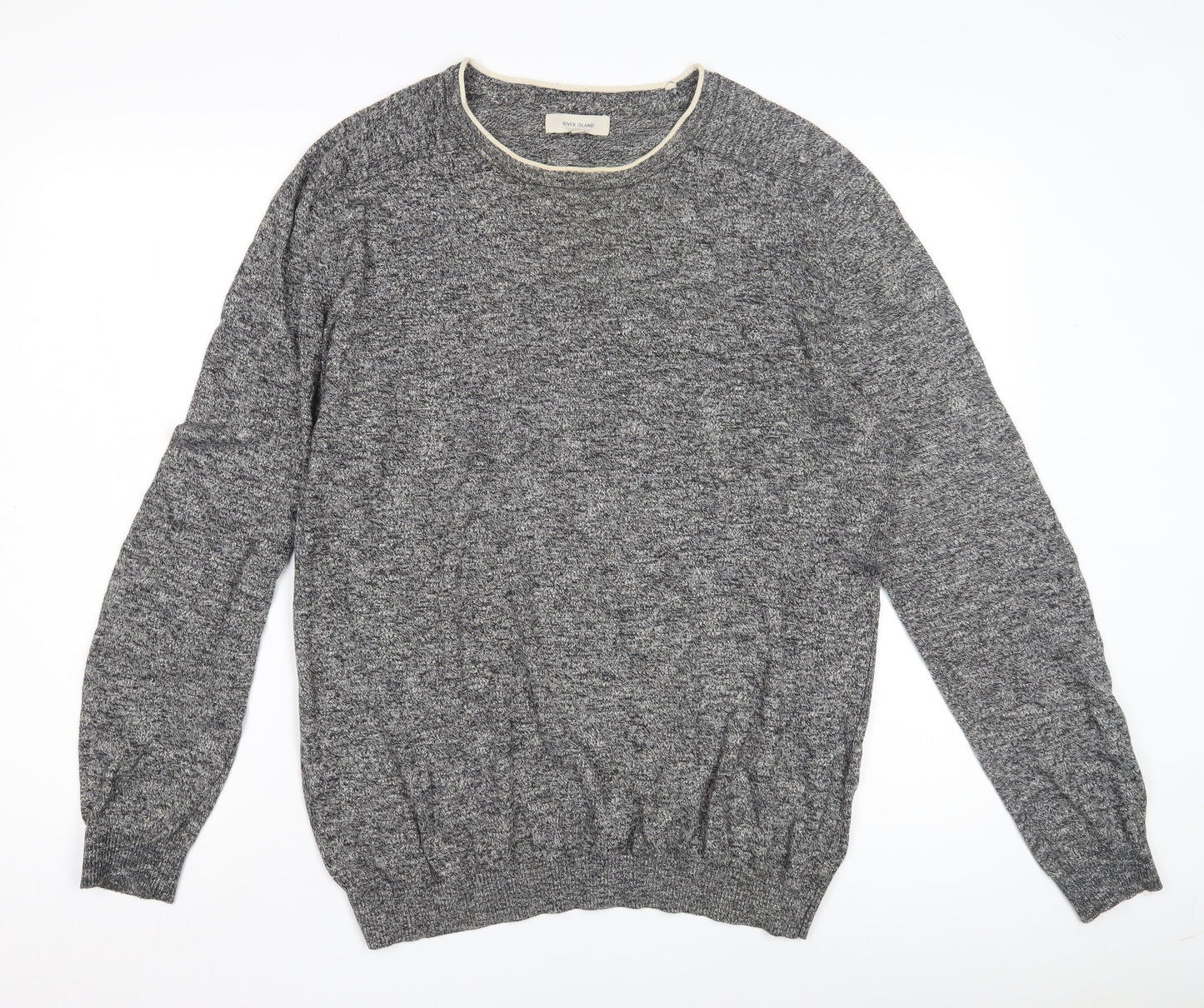 River Island Men's Grey Cotton Pullover Jumper L