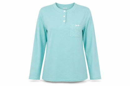 Damart Women's Blue Polka Dot Henley Night Shirt