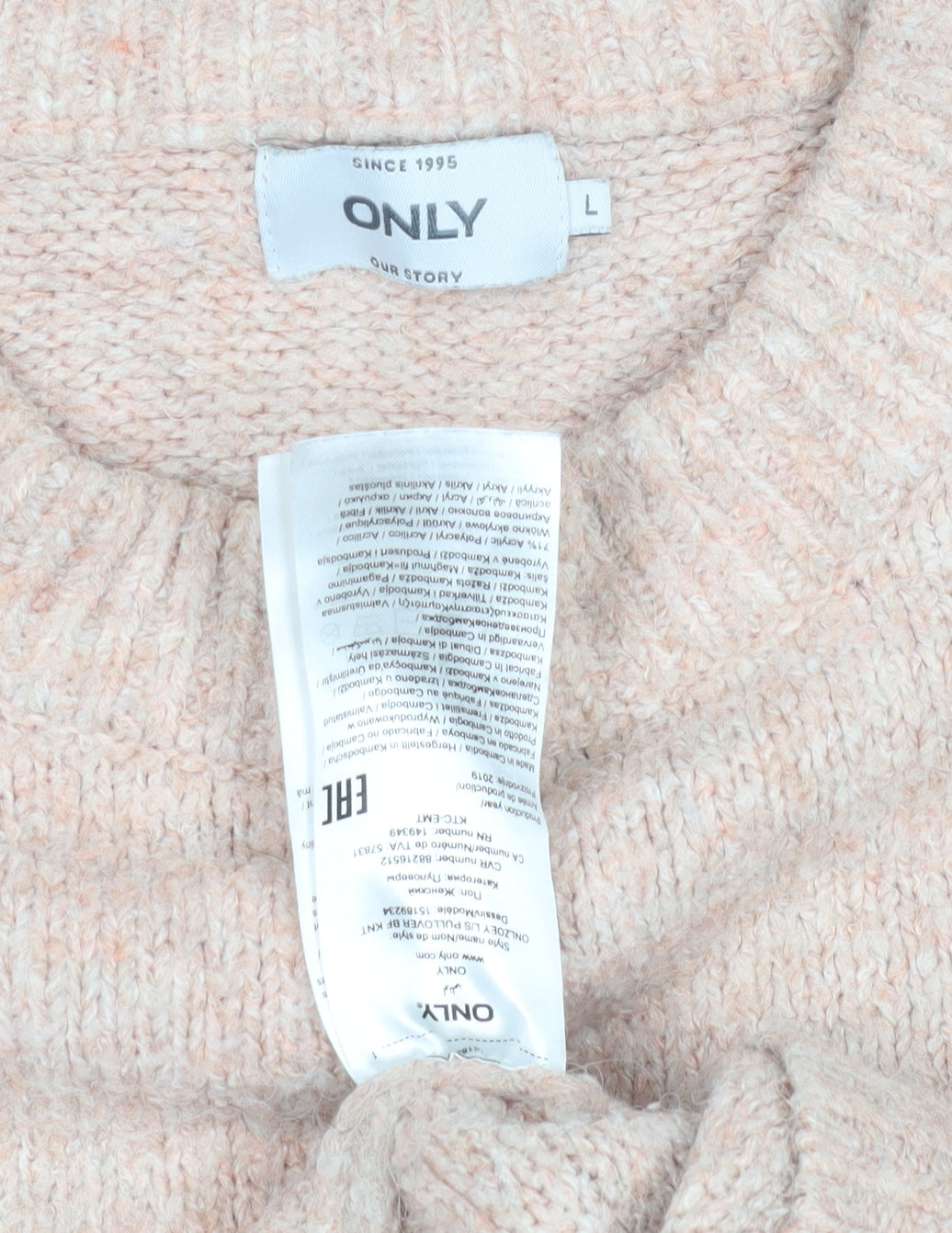 Womens UK Size L Only Pink Pullover Jumper