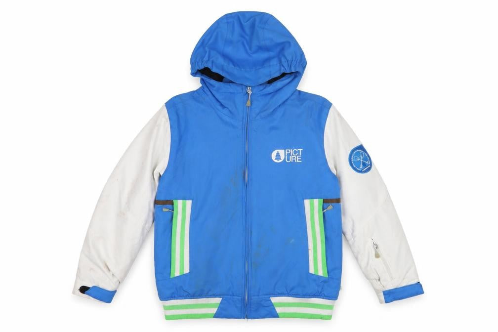 Front view of Picture Teens Blue Varsity Jacket, size 10, Winter