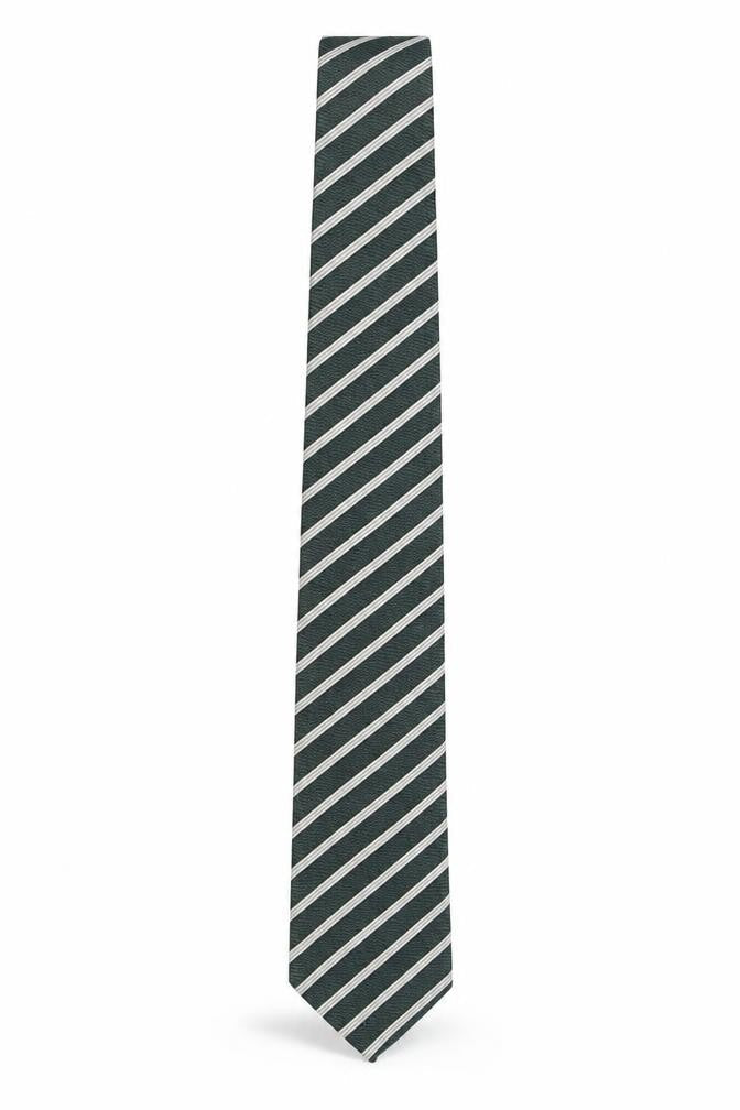 Mens Marks and Spencer Green Striped 100% Silk Designer Tie