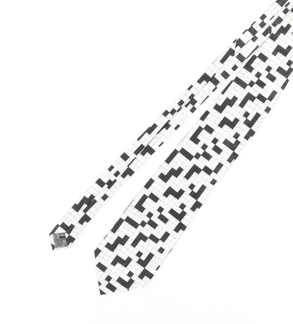 The Tie Studio Men's Black White Geometric Slim Tie
