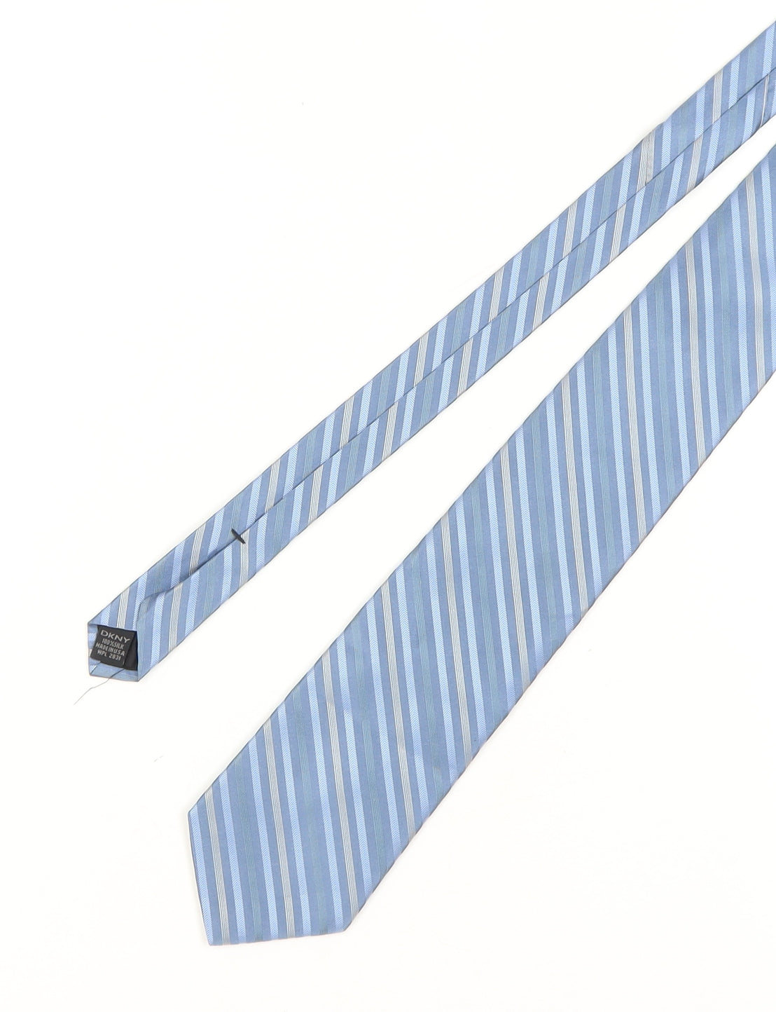 Mens DKNY Blue Striped 100% Silk Slim Tie