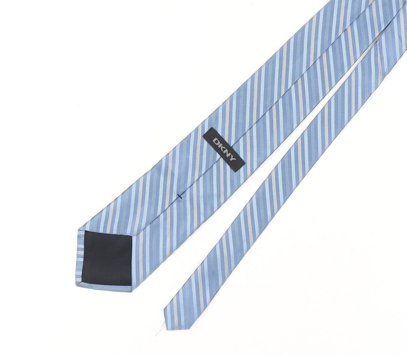 Mens DKNY Blue Striped 100% Silk Slim Tie