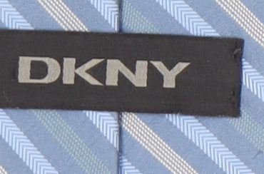 Mens DKNY Blue Striped 100% Silk Slim Tie