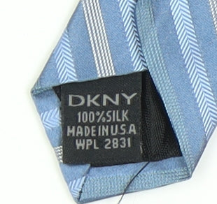 Mens DKNY Blue Striped 100% Silk Slim Tie