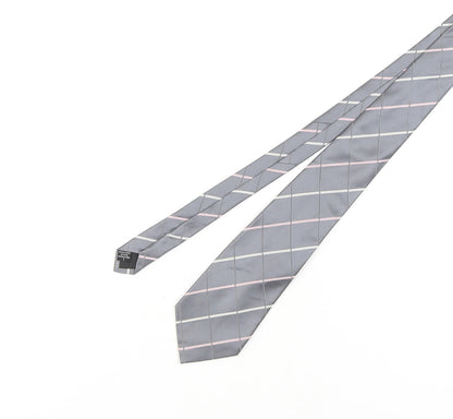 Geoffrey Beene Men's Grey Silk Plaid Handmade Tie