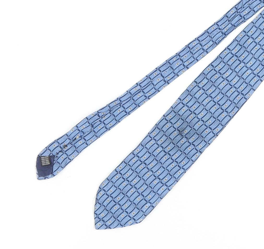 Mens Baumler Blue Geometric 100% Silk  Tie