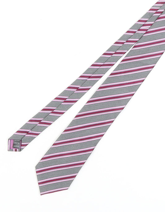 Marks and Spencer Men's Pink Striped Silk Tie One Size