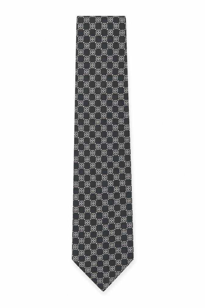 Mens Cezan Black Geometric 100% Silk  Tie