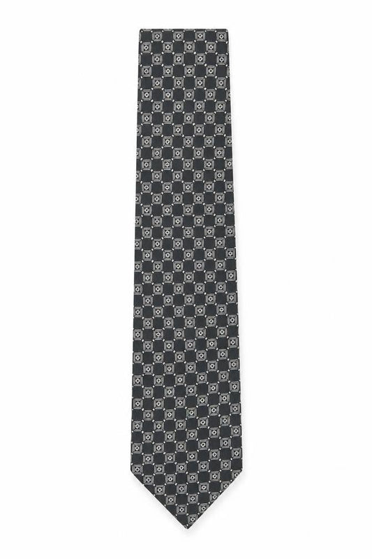 Mens Cezan Black Geometric 100% Silk  Tie
