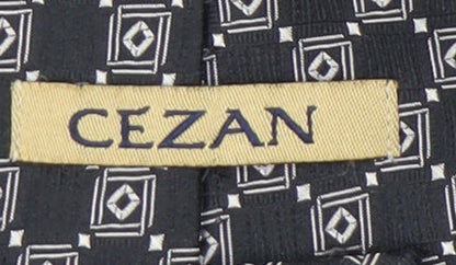 Mens Cezan Black Geometric 100% Silk  Tie
