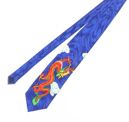 Rene Chagal Men's Blue Silk Dragon Tie Handmade
