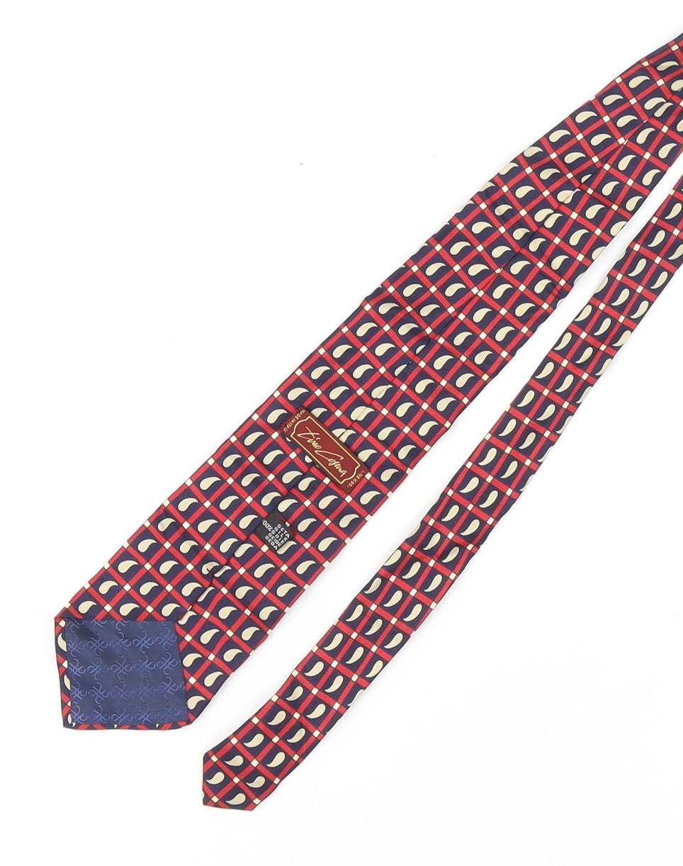 Vinc Coina Men's Red & Blue Geometric Silk Tie
