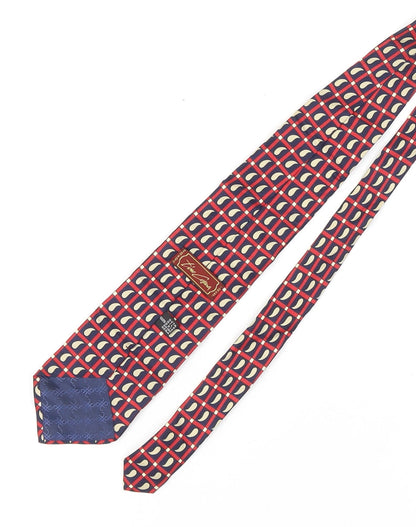 Vinc Coina Men's Red & Blue Geometric Silk Tie