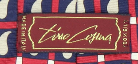 Vinc Coina Men's Red & Blue Geometric Silk Tie