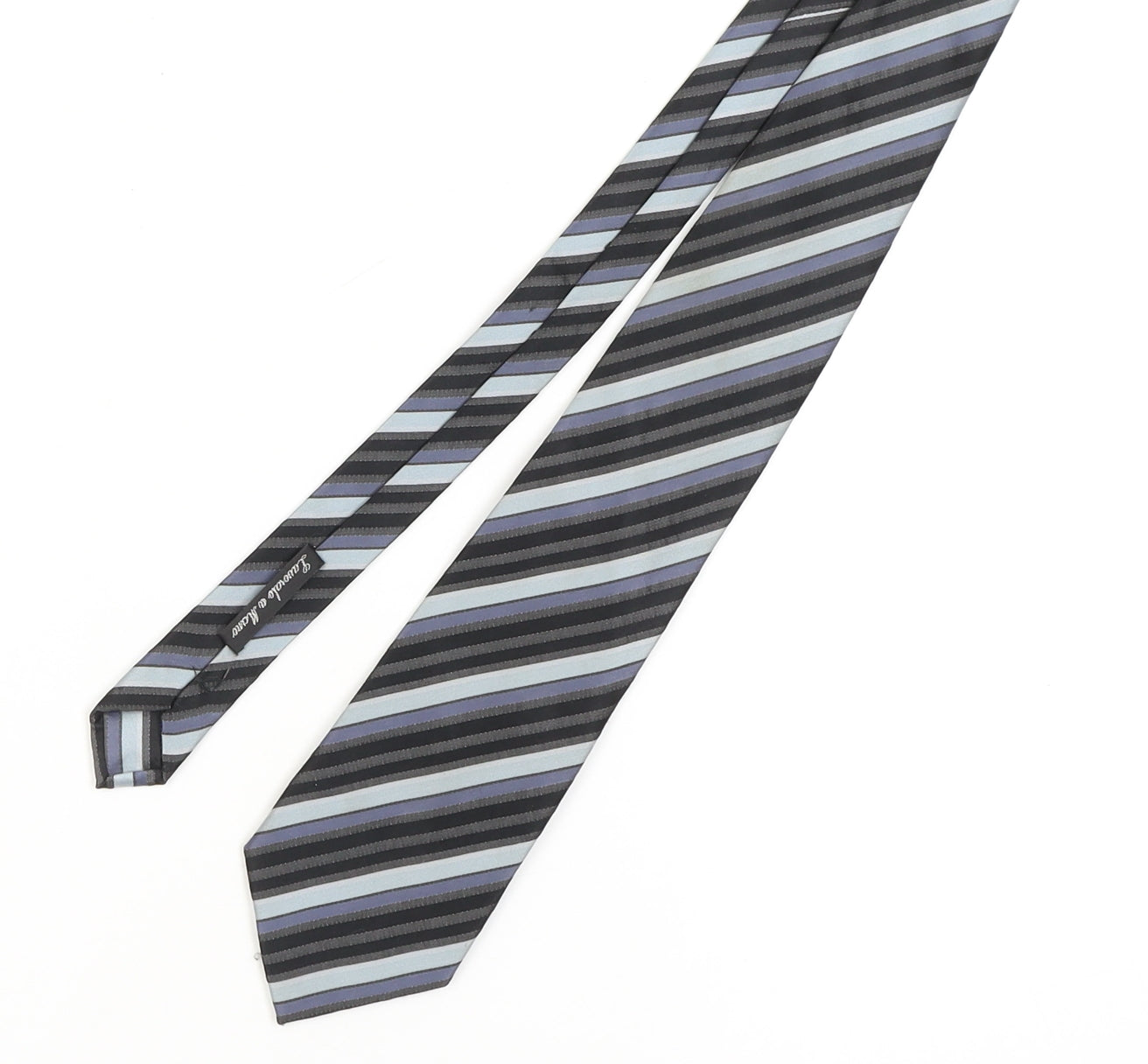 Lucio Lamberti Men's Black and Blue Striped Silk Tie