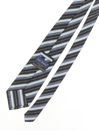 Lucio Lamberti Men's Black and Blue Striped Silk Tie