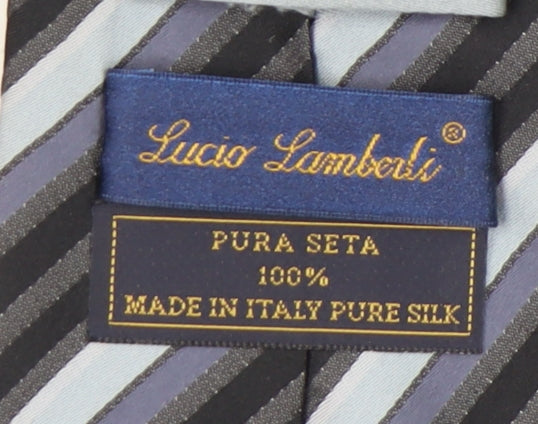 Lucio Lamberti Men's Black and Blue Striped Silk Tie