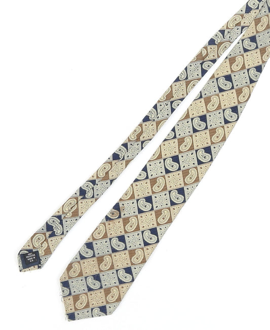 Jacques Estier Men's Beige Blue Paisley Polyester Tie