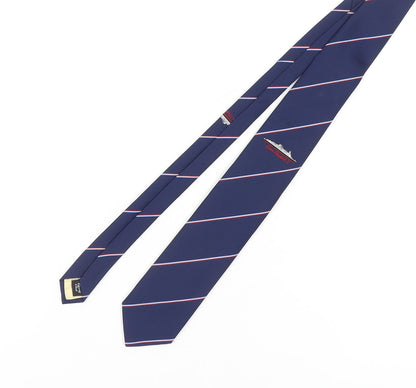 Queen Elizabeth 2 Men's Blue Striped Slim Tie Vintage