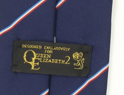 Queen Elizabeth 2 Men's Blue Striped Slim Tie Vintage