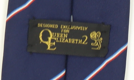 Queen Elizabeth 2 Men's Blue Striped Slim Tie Vintage