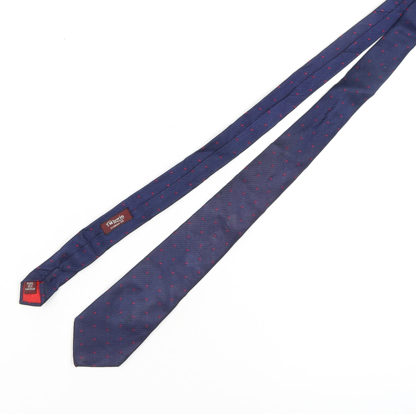 T.M.Lewin Men's Blue Silk Polka Dot Tie Handmade