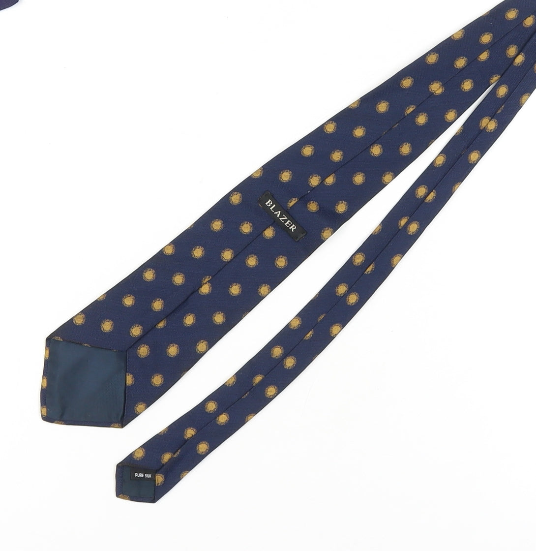 Mens Blazer Blue Polka Dot 100% Silk Slim Tie