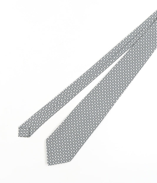 Moss Bros Men's Grey Geometric Silk Tie