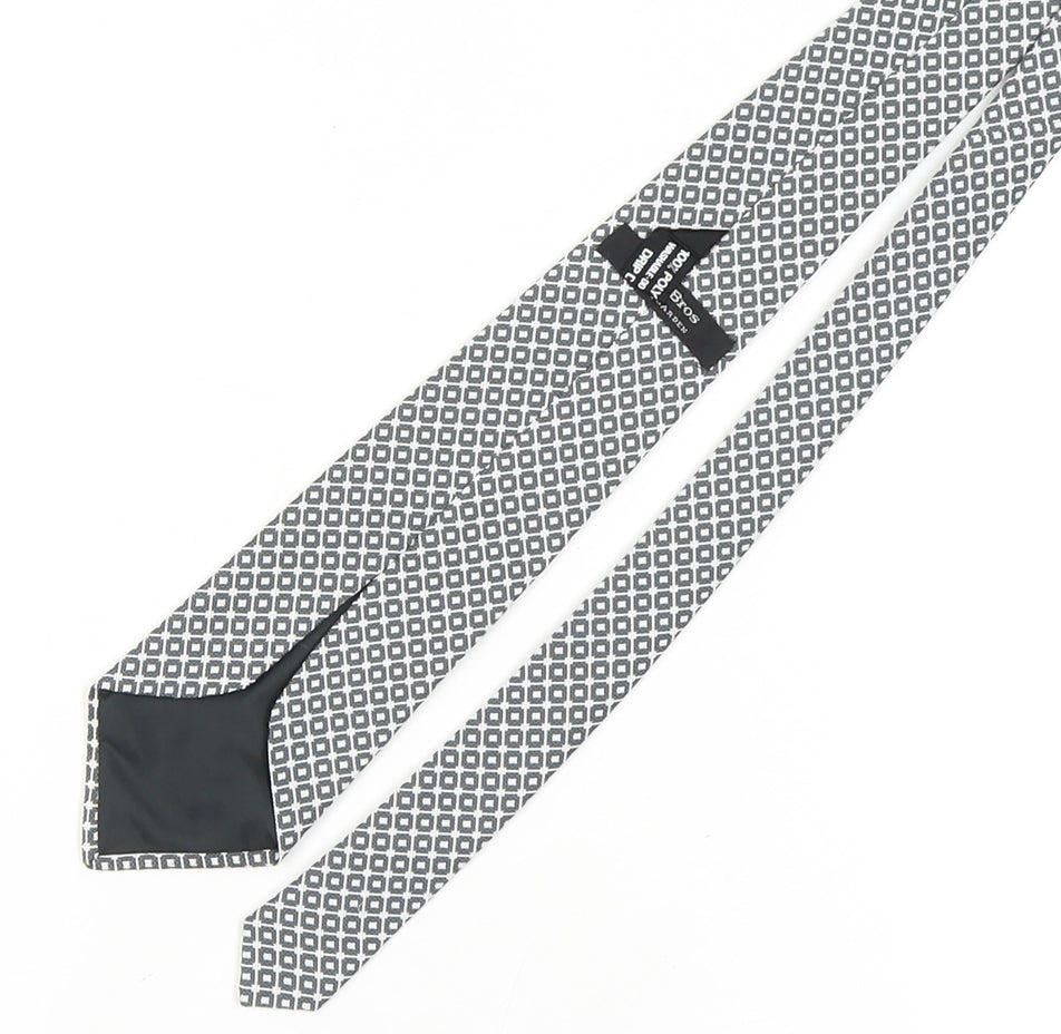 Moss Bros Men's Grey Geometric Silk Tie