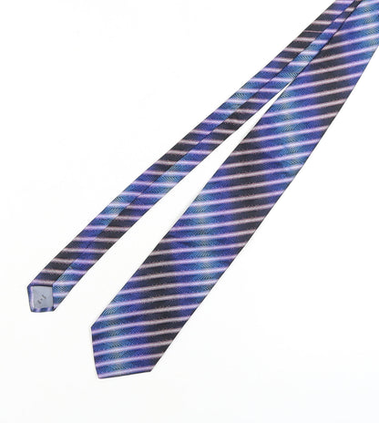 Tino Cosma Blue Silk Slim Tie for Men - Striped Pattern