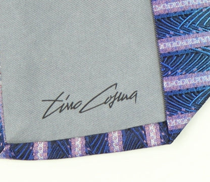 Tino Cosma Blue Silk Slim Tie for Men - Striped Pattern