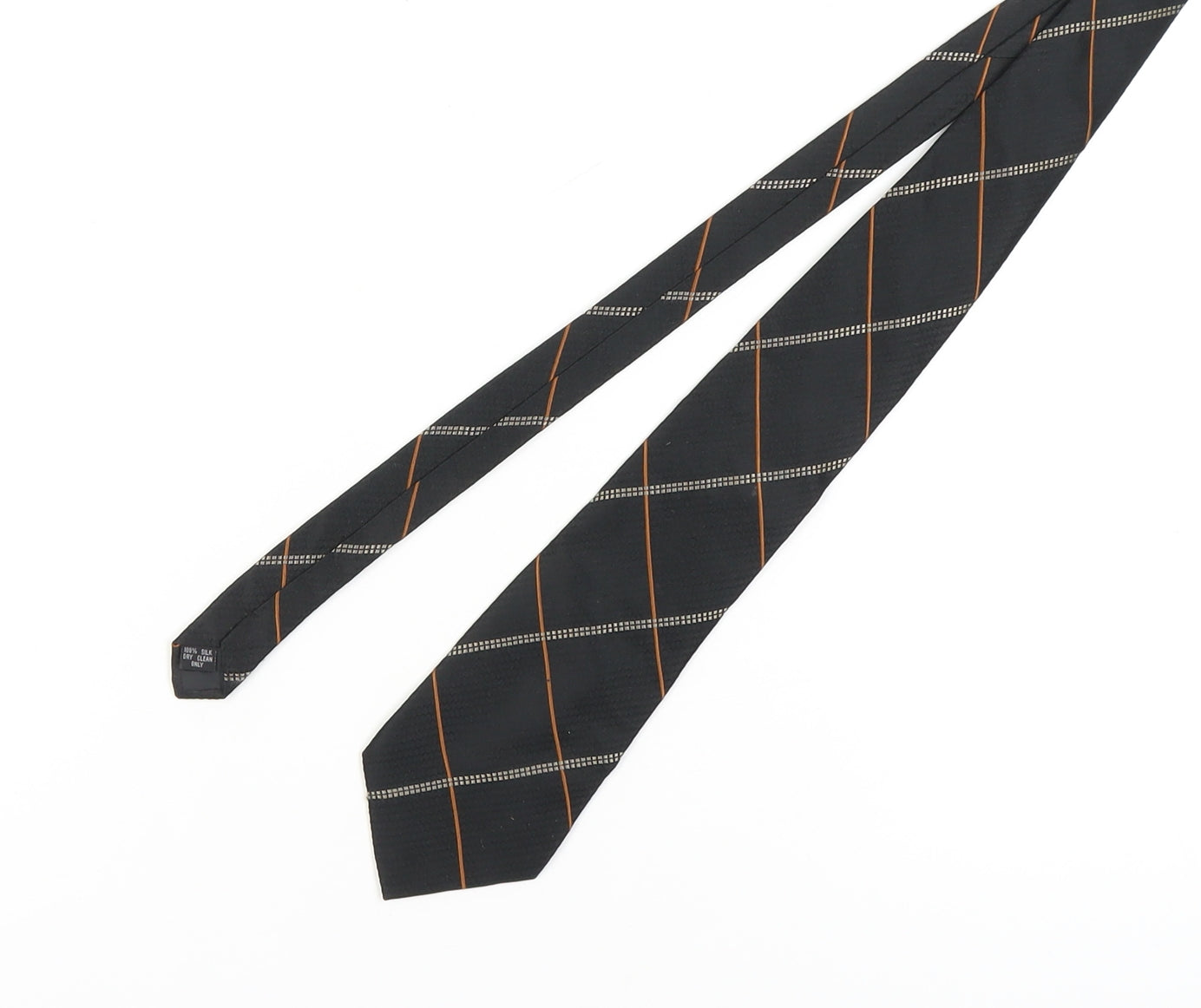 Pierre Cardin Men's Black Silk Tie Plaid Pattern